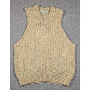 Glencree Men Sweater Vest Large? Fisherman Pure New Wool Cable Knit Ireland